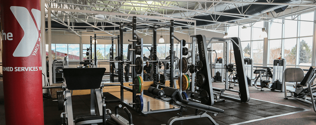 The weight lifting section at Southeast Armed Services YMCA gym