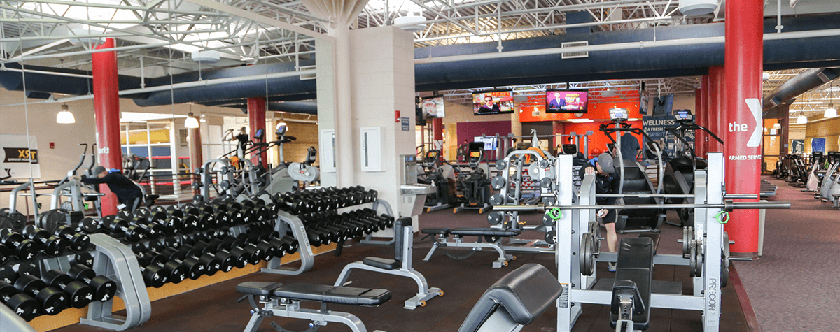 The weight lifting section at the Southeast Armed Services YMCA gym