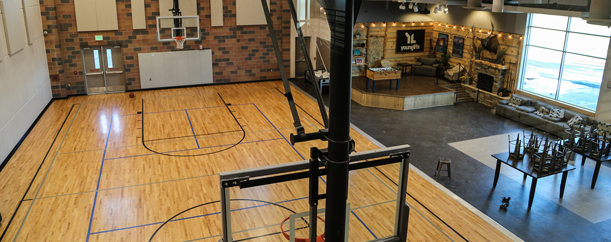The basketball gym at the Tri-Lakes YMCA